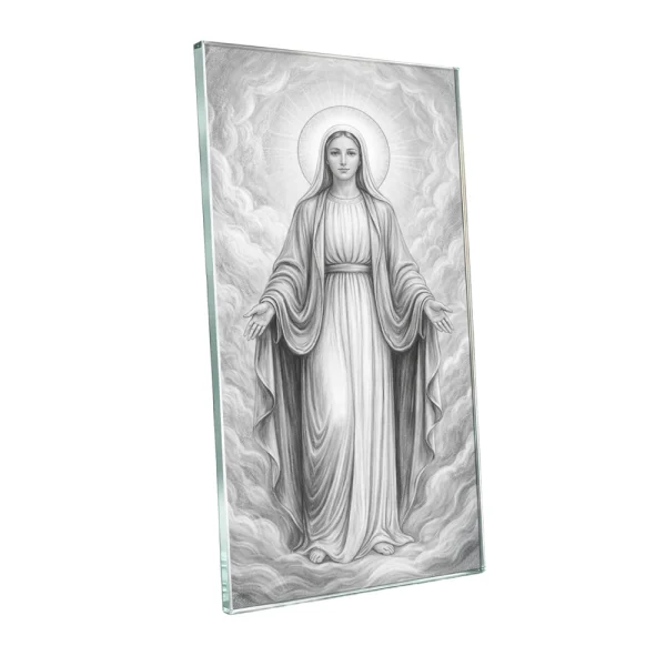Szkło do nagrobka z obrazem Maryi – panel szklany do pomnika z motywem religijnym