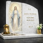 Szkło do nagrobka z obrazem Maryi – dekoracyjny panel szklany do pomnika