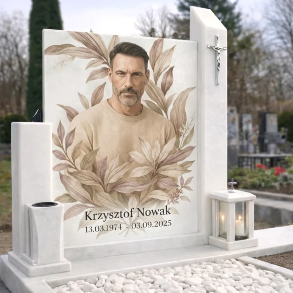 Tablica nagrobna dla mężczyzny z portretem wykonanym na szkle