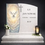 panel szklany do pomnika gołębica – dekoracyjna ozdoba szklana do nagrobka