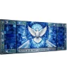 poziomy niebieski panel szklany w stylu witrażu do nagrobka z gołębicą