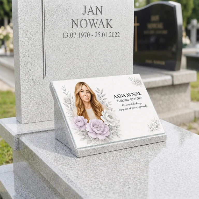 tabliczka na pomnik z kolorowym portretem i personalizowanym napisem