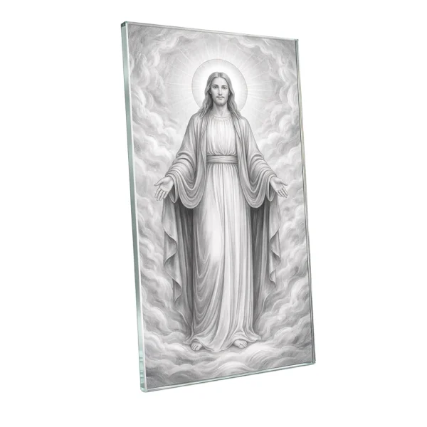 glass memorial panel with image of Jesus for headstone – religious glass plaque