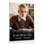 Placa de vidrio para lápida con retrato, nombre y fechas grabadas