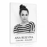 Placa de vidrio para lápida con retrato y nombre y fechas