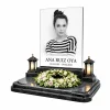 Placa de vidrio para lápida con retrato, nombre y fechas