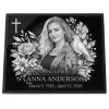 Glass photo plaque for grave engraved with name and dates