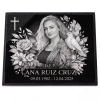 Placa conmemorativa de cristal con retrato y nombre y fechas