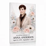 Glass photo plaque for grave with floral design, name and dates