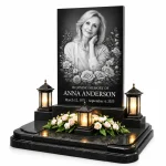 Personalized gravestone featuring custom headstone design with engraved portrait and name