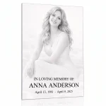 Glass photo plaque for grave engraved with name and dates