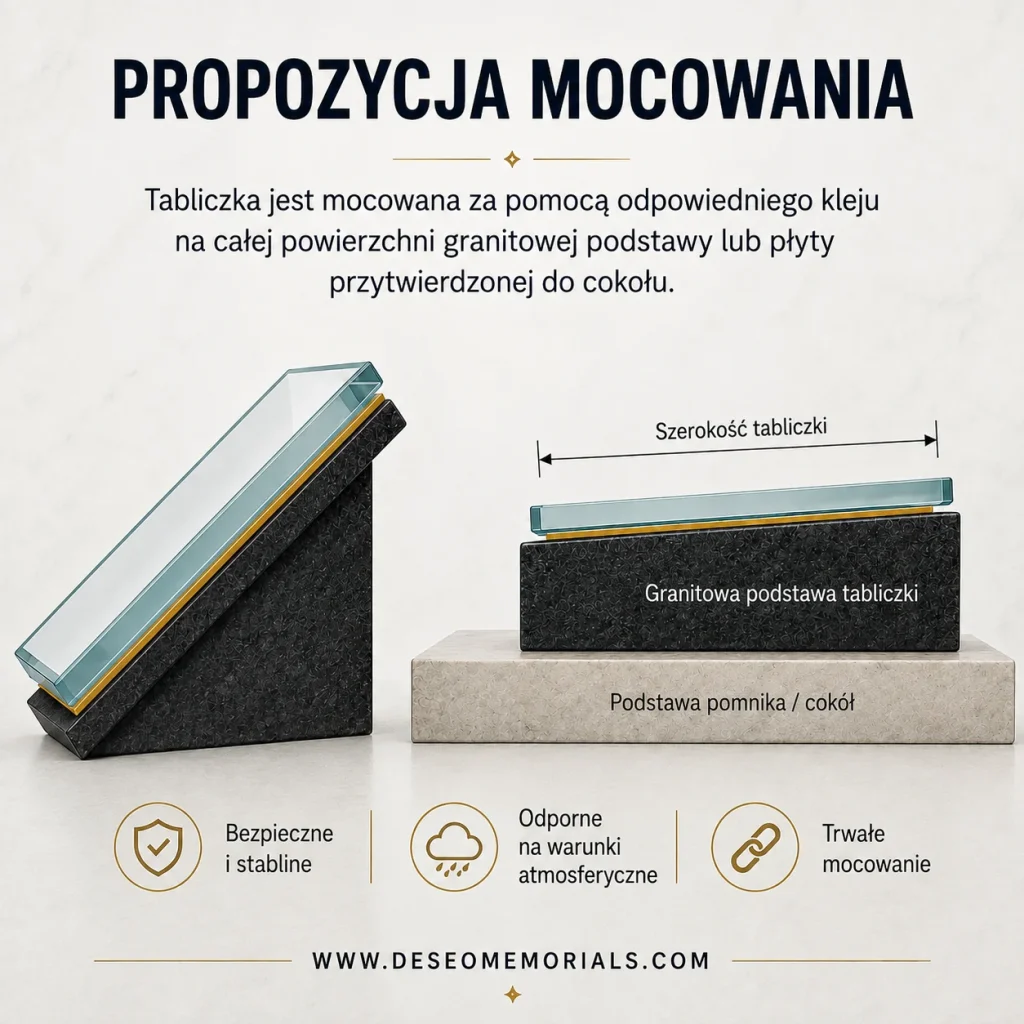 Montaż tablicy nagrobkowej na granitowej podstawie nagrobka