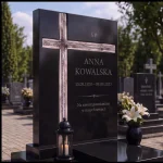 Krzyż asymetryczny na pomniku nagrobnym z granitu