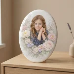 children's headstone photo ceramic oval memorial for child's grave with flowers