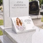 glass memorial panel with photo plaque for headstone personalized with name and dates