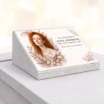 Glass photo plaque for grave with portrait and name and dates