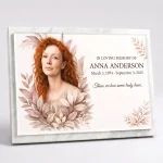 Glass photo plaque for grave with personalized name and dates on marble headstone