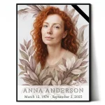 Memorial portrait of deceased with floral design made from photo