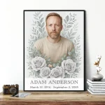 Memorial portrait from photo with rose wreath, personalised custom memorial portrait