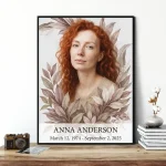 custom made memorial portrait from photo with floral illustration and framed keepsake design