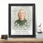 Porcelain memorial portrait of a woman with floral border and inscription