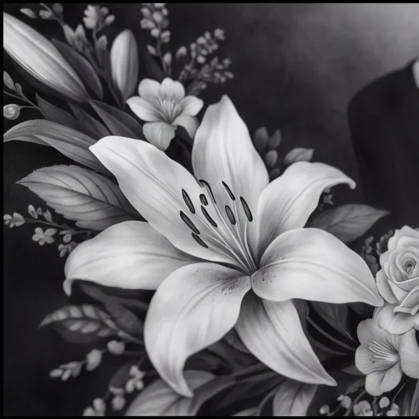 Hand-crafted memorial glass panel with engraved lily flower design