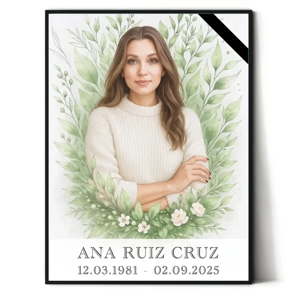 Retrato de porcelana para lápida con foto personalizada y nombre grabado