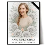 Foto personalizada para lápida con retrato del difunto y motivo floral