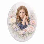 fotoceramika nagrobna, zdjęcie na porcelanie dla dziecka z kwiatowym motywem