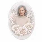 fotoceramika nagrobna, owalne zdjęcie na porcelanie z motywem róż
