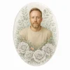 fotocerámica ovalada personalizada con retrato masculino y rosas para lápida