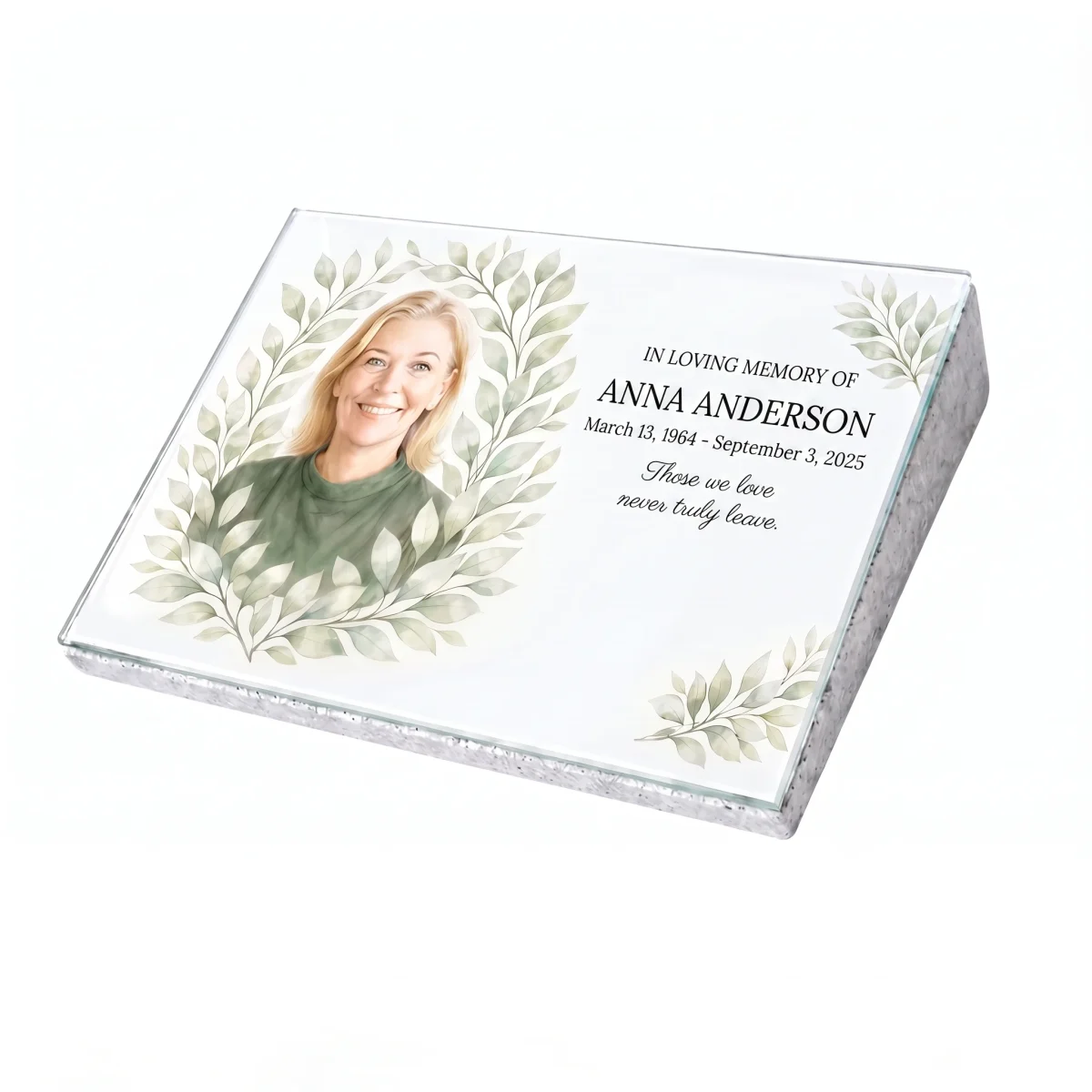 glass photo plaque for grave with personalized name and dates