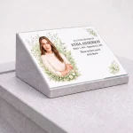 glass photo plaque for grave with personalized name and dates
