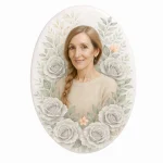 glass photo plaque for grave with floral rose motif