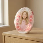 Memorial for child's grave with floral portrait photo ceramic
