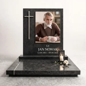 nowoczesny nagrobek z dużym zdjęciem na pomnik i krzyżem