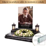panel szklany na nagrobek ze zdjęciem i tablicą napisową