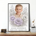 custom made memorial plaque from photo with floral motif and framed portrait