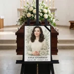 Personalised memorial portrait made from photo displayed at a funeral service
