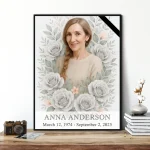 personalised memorial portrait framed print with floral rose wreath made from photo