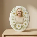 custom fotoceramika portrait with floral wreath for memorial