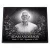 glass photo plaque for grave engraved with portrait, name and dates