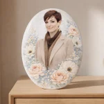 personalized glass headstone plaque with custom portrait and flowers