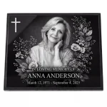 Glass photo plaque for grave engraved with name and dates
