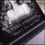 Glass photo plaque for grave engraved with name and dates