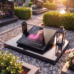 Glass photo plaque for grave engraved with name, dates and cross