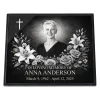 Glass photo plaque for grave engraved with name, dates and floral cross design