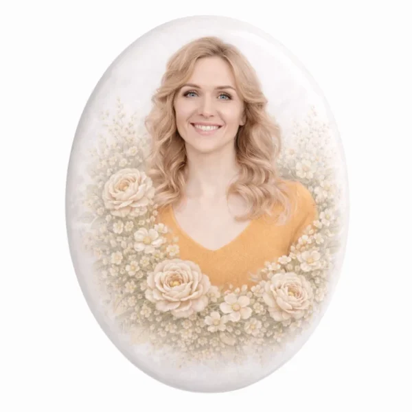 personalized gravestone ceramic photo oval floral design