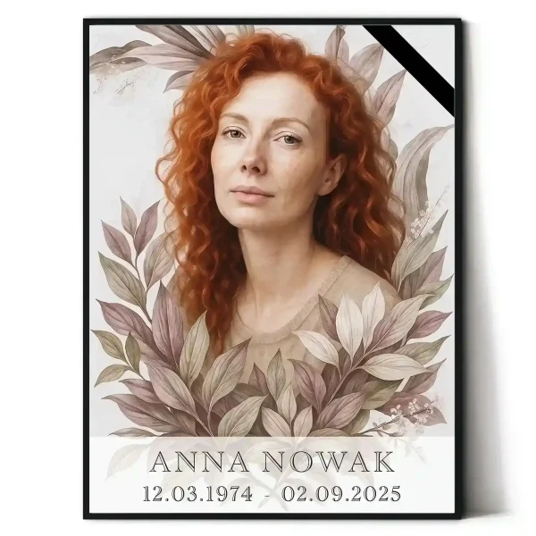 Personalizowany portret pamiątkowy na pomnik z dekoracją florystyczną