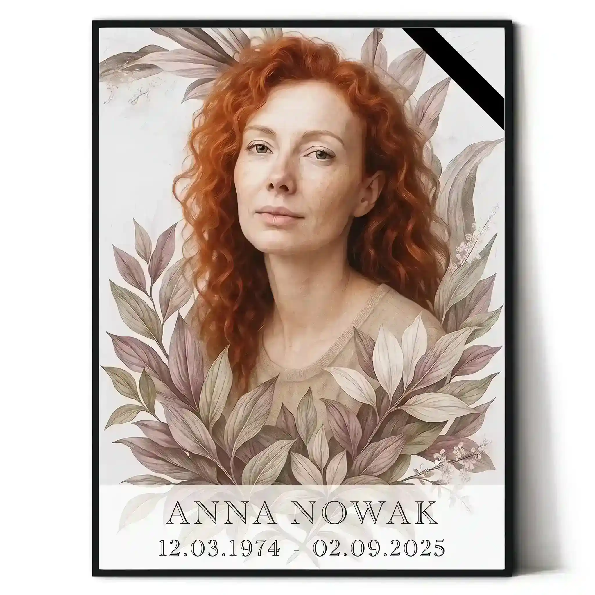 Personalizowany portret na pomnik z motywem florystycznym Personalizowany portret pamiątkowy na pomnik z dekoracją florystyczną